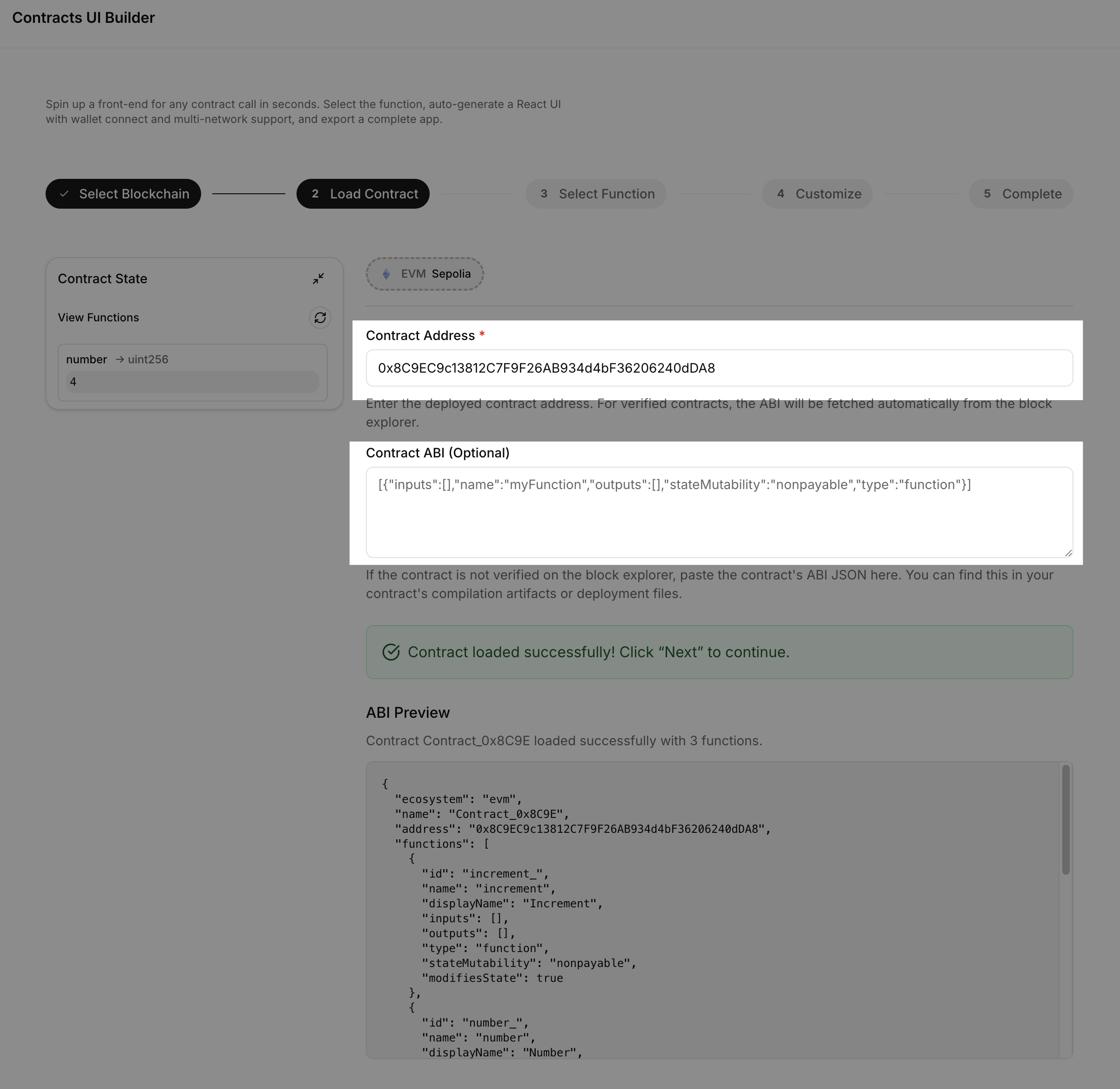 Quickstart contract address